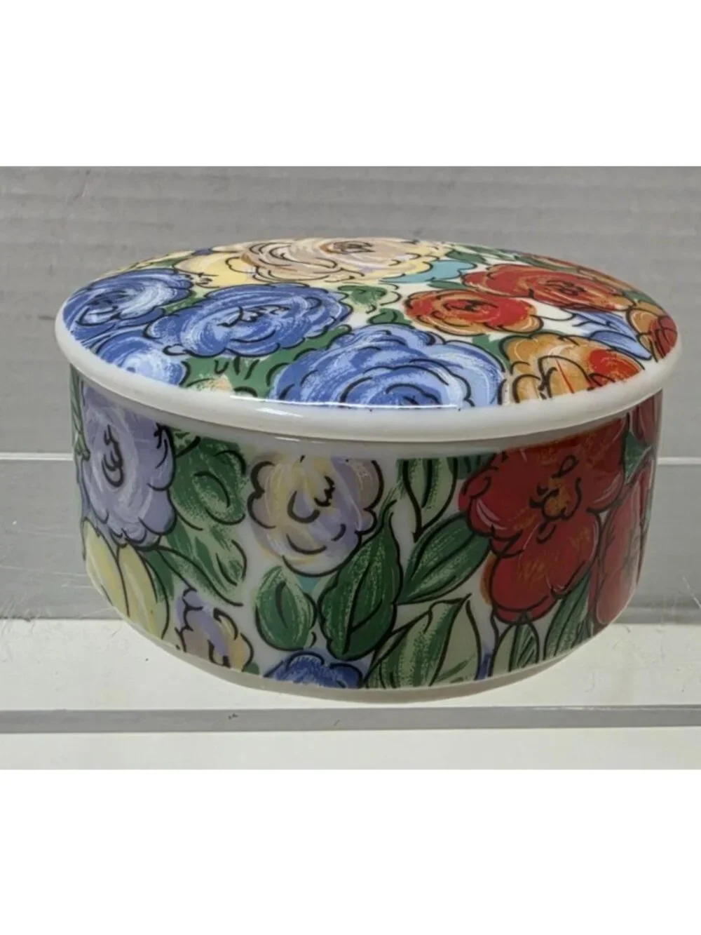 Vintage Floral Ceramic Trinket Box Lidded Dish Made in Taiwan 3